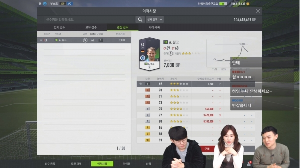 걸그룹 에이핑크 오하영과 함께하는 ‘FIFA 온라인 4’ 게임 방송 화면 / 사진=넥슨