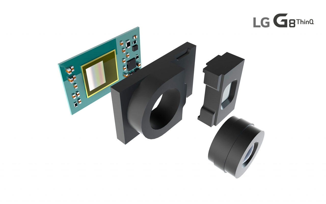 LG전자가 이달 공개하는 LG G8씽큐 전면에 사물을 입체적으로 인식할 수 있는 비행시간 거리측정(ToF) 방식 3D센서를 탑재한다. LG G8씽큐에 탑재되는 ToF 센서의 구조를 나타내는 개념도. / 사진=LG전자