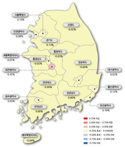 전국 시도별 아파트 매매가격지수 변동률 / 자료=한국감정원