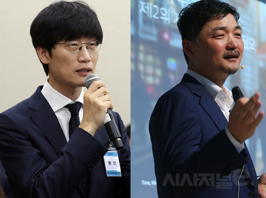 이해진 네이버 글로벌투자책임자(왼쪽)와 김범수 카카오 의장. / 사진=연합뉴스