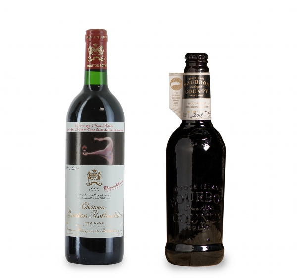 GS25가 4월부터  예약 판매하는 와인 샤또무똥로칠드(왼쪽)와 구스아일랜드 버번카운티 스타우트 맥주(오른쪽). / 사진=GS25