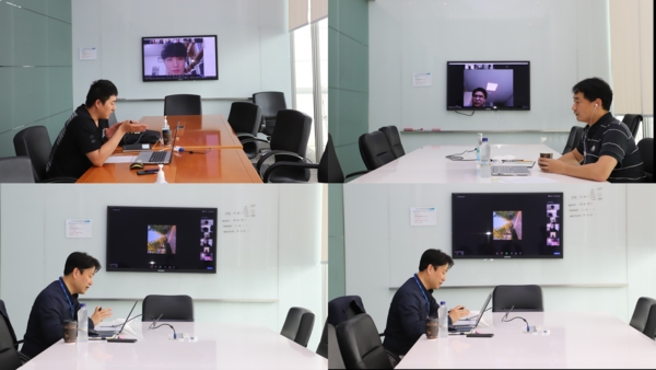 포스코건설 실무자와 대학생들이 언택트 방식으로 취업멘토링을 진행하고 있다./ 사진=포스코건설