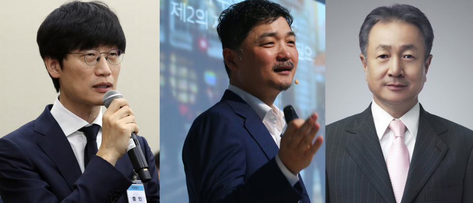 (왼쪽부터) 이해진 네이버 GIO, 김범수 카카오 의장, 박문덕 하이트진로 회장. / 사진=연합뉴스, 하이트진로
