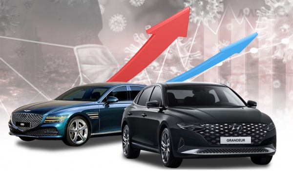 그랜저(오른쪽)와 제네시스 G80. / 그래픽=시사저널e