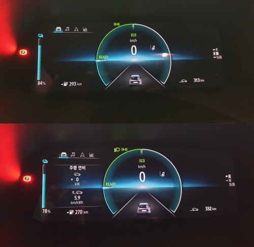 시승 전 주행거리(위)와 시승 후 남은 주행거리(아래). / 사진=박성수 기자
