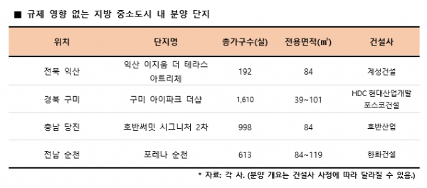 규제 영향없는 지방 중소도시 내 분양 사업자 / 자료=리얼투데이