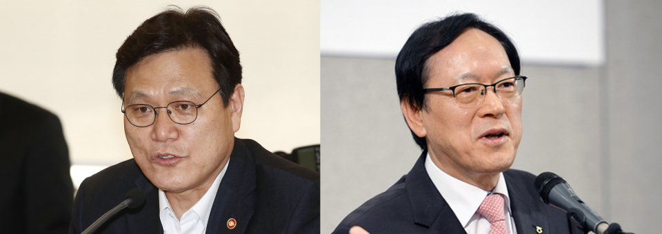 최종구 전 금융위원장(왼쪽)과 김용환 전 NH금융지주 회장(오른쪽)/사진=연합뉴스, 뉴스1