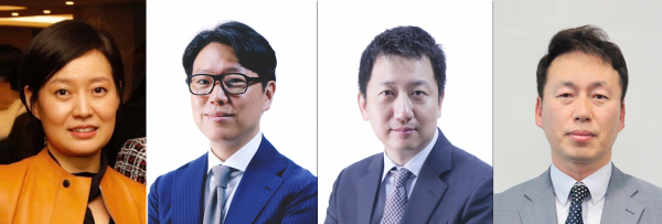 (왼쪽부터) 한미약품 임주현·임종훈 사장, 한미헬스케어 박준석 부사장, 온라인팜 우기석 부사장. /사진=한미약품