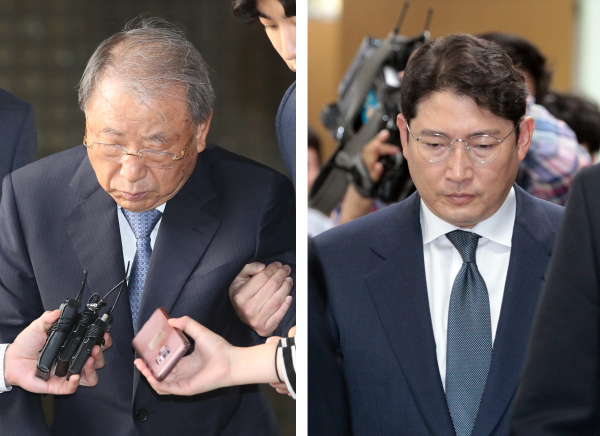 법정에서 나오는 효성 부자. / 사진=연합뉴스