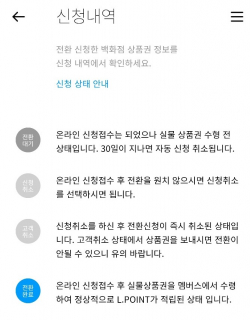정아무개씨가 롯데백화점 지류상품권의 엘포인트 전환을 신청한 화면. / 사진=엘포인트 홈페이지 캡처