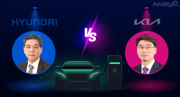 장재훈 현대차 사장(왼쪽)과 송호성 기아 사장이 올해 전기차 시장에서 한판 승부를 벌인다. / 사진=김은실 디자이너