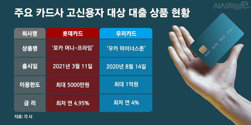 주요 카드사 고신용자 대상 대출 상품 현황/그래픽=김은실 디자이너
