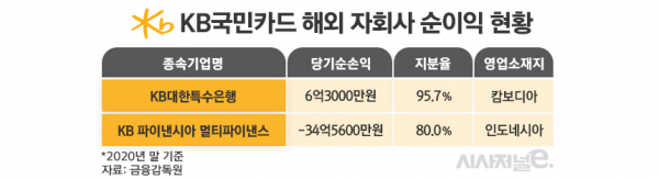 KB국민카드 해외 자회사 순이익 현황/그래픽=김은실 디자이너