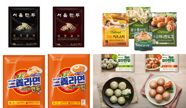 세븐일레븐, 롯데푸드, 삼양식품, 농심 등이 다양한 만두를 출시했다. / 사진=각 사