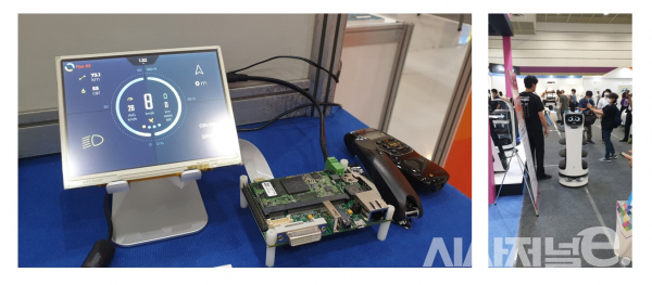 [사진=이현재인턴] The Qt컴퍼니의 GUI(좌)와 vd컴퍼니의 캐릭터화된 서빙로봇