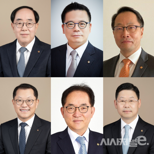 왼쪽 위부터 최광호 한화건설 대표, 어성철 한화시스템 대표이사 내정자, 남이현 한화솔루션 케미칼부문 대표이사 내정자, 이구영 한화솔루션 큐셀부문 대표이사 내정자, 홍정표 한화저축은행 대표이사 내정자, 김희철 한화종합화학 대표이사 내정자. /사진=한화그룹