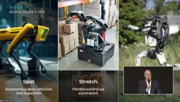 보스턴다이내믹스는 10일 온라인 기자간담회를 통해 그동안 개발한 로봇에 관한 설명과 향후 전략에 대해 발표했다. / 사진=보스턴다이내믹스 온라인기자간담회 화면