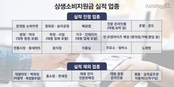 상생소비지원금 실적 관련 업종 정리. / 자료=기획재정부, 그래픽=정승아 디자이너