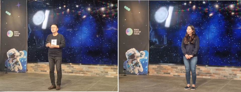 20일 열린 'THE창업가 페스티벌'에서 최성진 포스코 대표와 김슬아 의장(컬리 대표)이 차례로 환영사와 선언문을 발표하고 있다. / 사진=염현아 기자