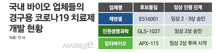 국내 바이오 업체들의 경구용 코로나19 치료제 개발 현황 / 표=김은실 디자이너