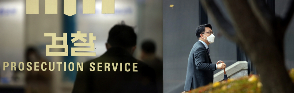 서울 서초동 중앙지검 입구(왼쪽)와 정부과천청사 공수처로 출근하는 김진욱 고위공직자범죄수사처장. / 사진=연합뉴스