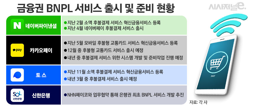 금융권 BNPL 서비스 출시 및 준비 현황/그래픽=김은실 디자이너