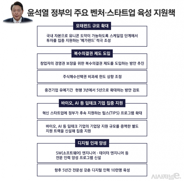 윤석열 정부의 주요 벤처·스타트업 육성 지원책./ 그래픽=정승아 디자이너