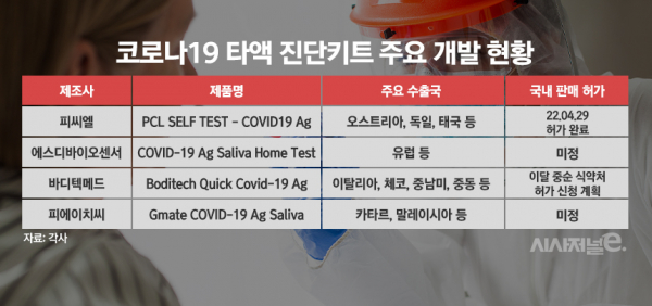 국내 타액 진단키트 주요 개발 현황./ 표=정승아 디자이너