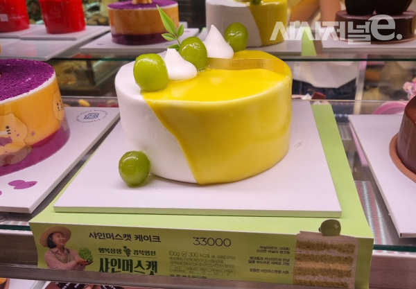 파리바게뜨에서 논란이 된 샤인머스캣 생크림 케이크를 판매하고 있다. / 사진=한다원 기자