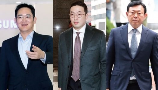 이재용 삼성전자 부회장(왼쪽부터)과 구광모 LG 회장, 신동빈 롯데 회장. /사진=연합뉴스