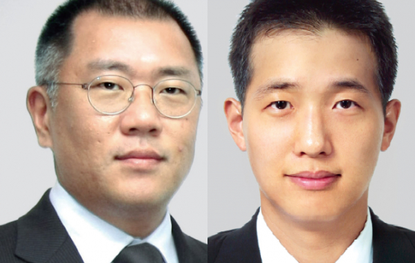 정의선 현대차 회장(왼쪽)과 김동관 한화 부회장. /사진=현대차·한화
