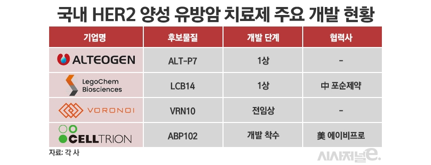 HER2 양성 유방암 치료제 주요 개발 현황 / 그래픽=정승아 디자이너