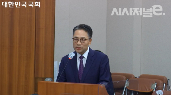 임영록 신세계프라퍼티 대표가 6일 국정감사에서 답변하고 있다. / 사진=국정감사 캡처