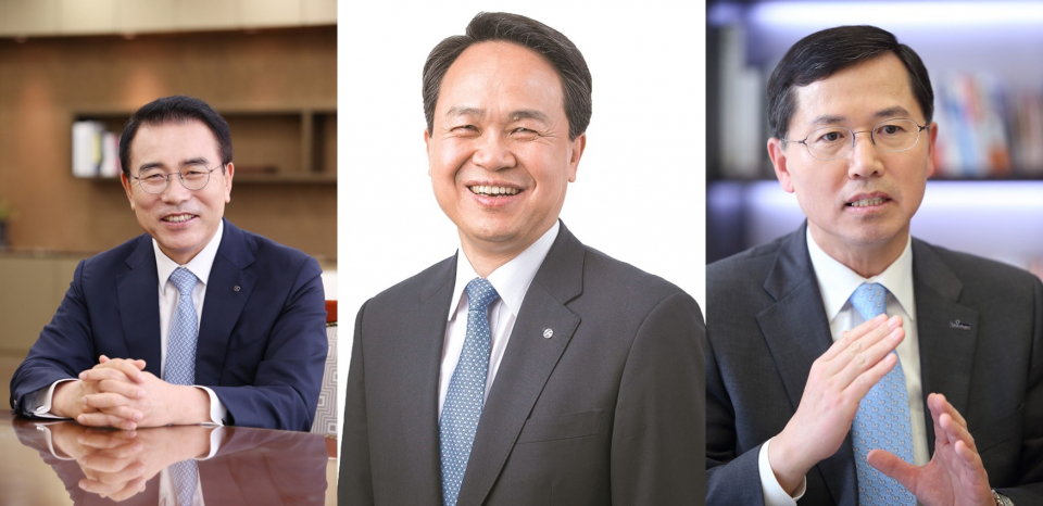 (왼쪽부터) 조용병 신한금융지주 대표이사 회장, 진옥동 신한은행장, 임영진 신한카드 사장. 사진=각 사