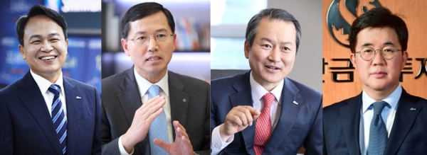 진옥동 차기 신한금융지주 회장 내정자, 임영진 신한카드 대표, 성대규 신한라이프 대표, 이영창 신한금융투자 각자대표 / 사진=각 사