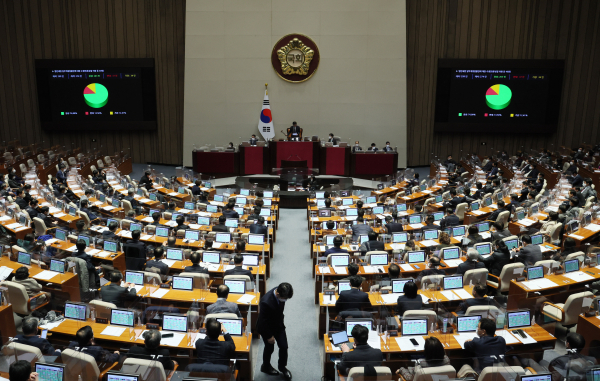 23일 오후 국회 본회의에서 법인세법 일부개정법률안에 대한 수정안이 통과되고 있다. / 사진=연합뉴스