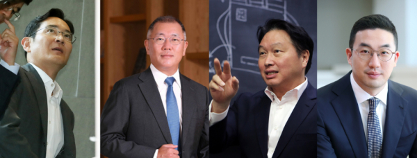 (왼쪽부터)이재용 삼성전자 회장, 정의선 현대차그룹 회장, 최태원 SK그룹 회장, 구광모 LG그룹 회장 / 사진=연합뉴스