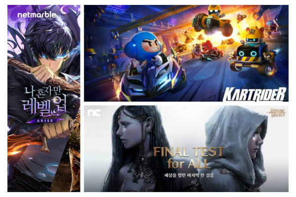 넷마블의 '나혼자만 레벨업: 어라이즈', 넥슨의 '카트라이더 드리프트', 엔씨소프트의 'TL'/사진=각사