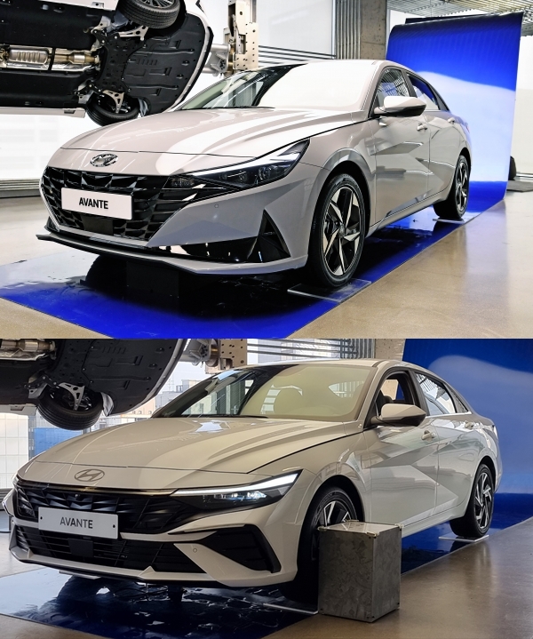 2020년 나온 7세대 모델(사진 위. 현대차 제공)과 이번에 나온 부분변경 모델 디자인 비교.