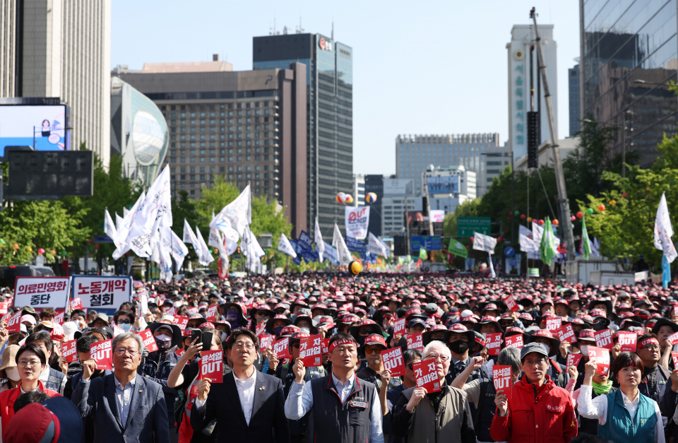 노동자의 날인 1일 민주노총 주최로 2023 세계 노동절 대회가 열리고 있다. / 사진=연합뉴스