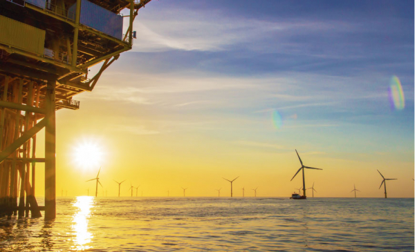 SK오션플랜트의 해상풍력 고정식 하부구조물이 바다에 설치된 모습. /사진=SK