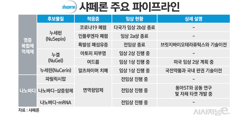 샤페론 주요 파이프라인./ 표=정승아 디자이너