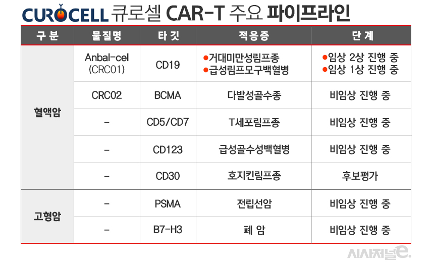 큐로셀 주요 파이프라인./자료=큐로셀, 표=김은실 디자이너