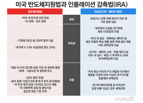 미국 반도체지원법과 인플레이션 감축법(IRA). /그래픽=정승아 디자이너