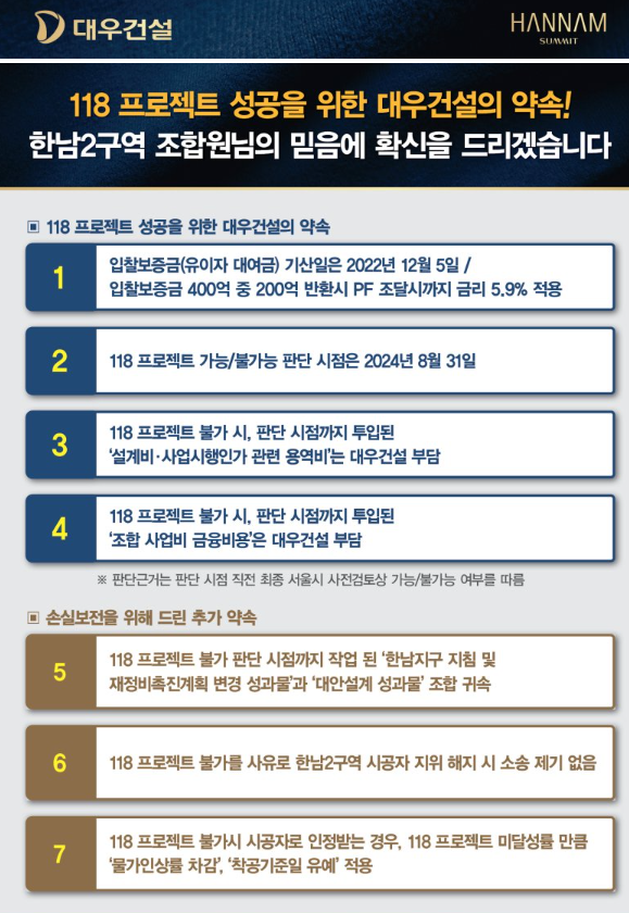 대우건설이 118프로젝트를 위해 조합원에게 전한 자료