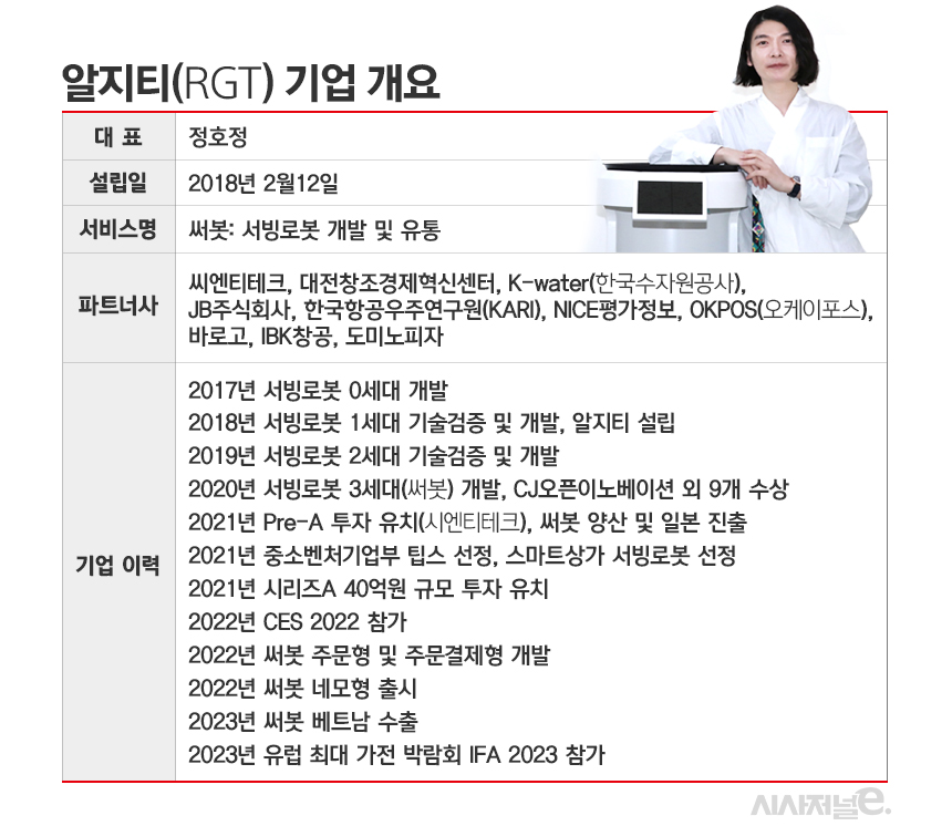 알지티 기업 개요 및 정호정 알지티 대표. / 표=김은실 디자이너