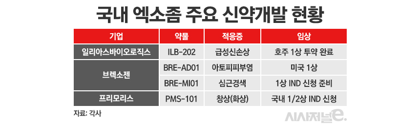 국내 엑소좀 신약 개발 현황./ 표=정승아 디자이너
