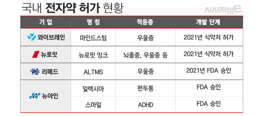 국내 전자약 허가 현황./ 표=김은실 디자이너