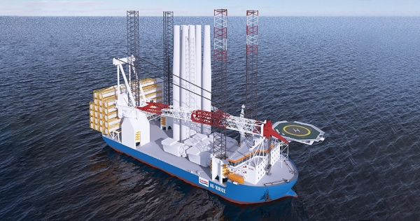 한화오션이 지난 2021년 에네티로부터 수주한 구스토MSC 디자인 WTIV(해상풍력 발전기 설치선). /사진=한화오션