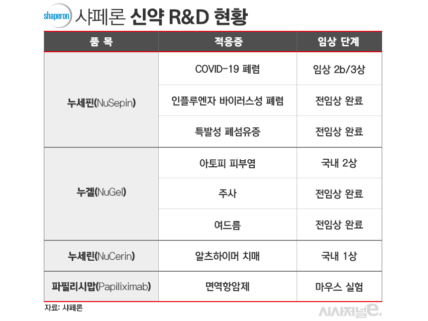 샤페론 신약 R&D 현황./ 표=김은실 디자이너